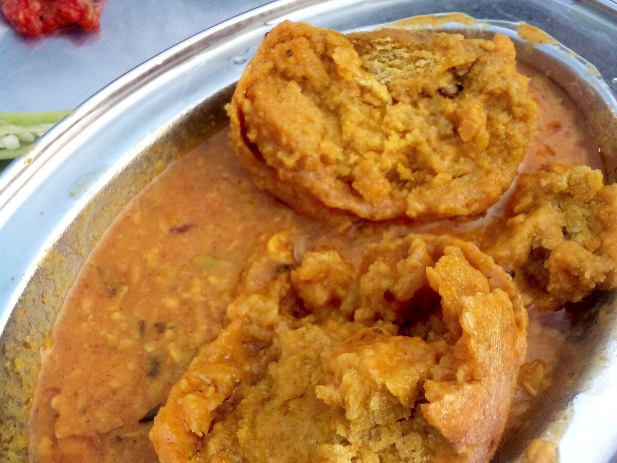 Daal Baati Choorma — baked wheat rolls with spiced lentil dal and sweet crumble